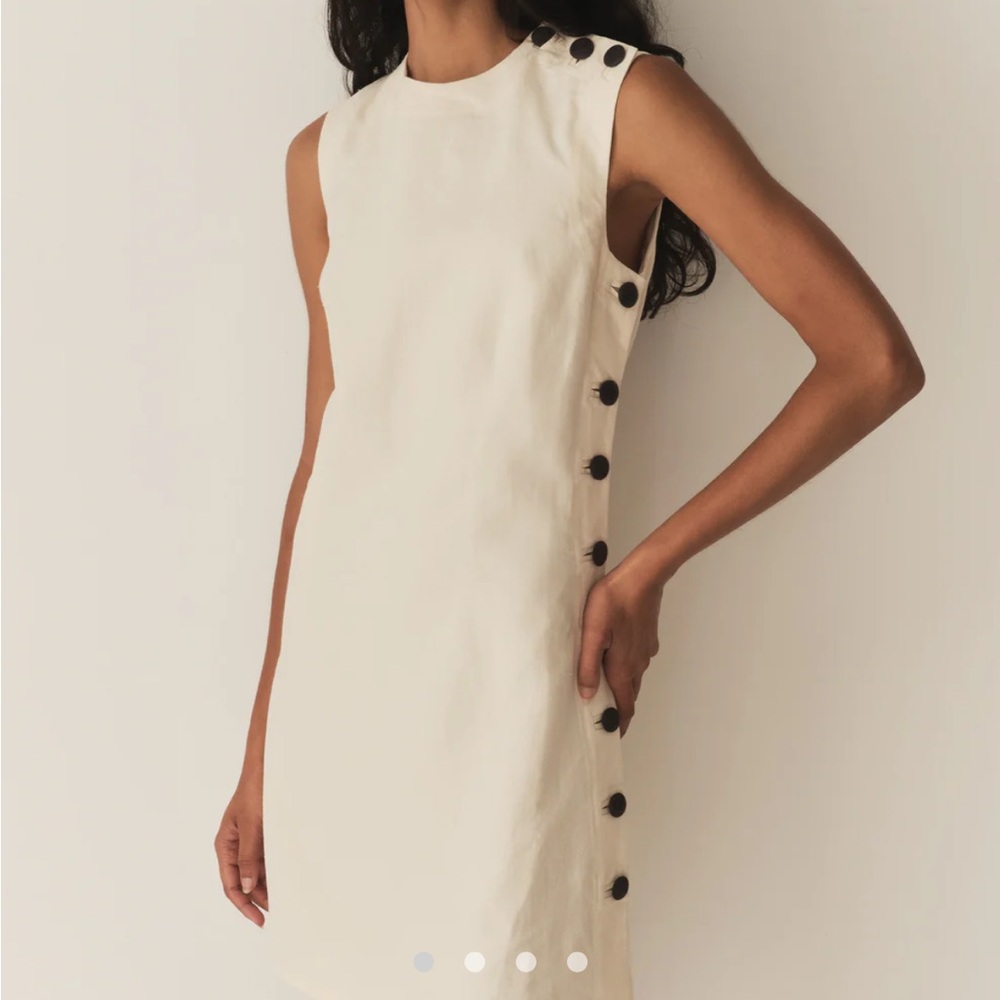 Doen Cream Sleeveless Mini Dress with Black Side Buttons